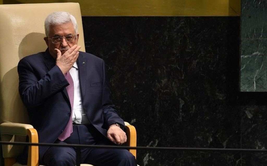 Palestinian Authority President Mahmoud Abbas after addressing the 69th Session of the UN General Assembly in New York, September 26, 2014. (photo credit: AFP/Timothy A. Clary) Palestinian Authority President Mahmoud Abbas after addressing the 69th Session of the UN General Assembly in New York, September 26, 2014. (photo credit: AFP/Timothy A. Clary)