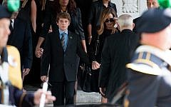 Melissa Rivers (center, right) and son Cooper Endicott (center, left) attend the Joan Rivers memorial service at Temple Emanu-El in New York City, September 7, 2014. (photo credit: D Dipasupil/Getty Images/AFP)