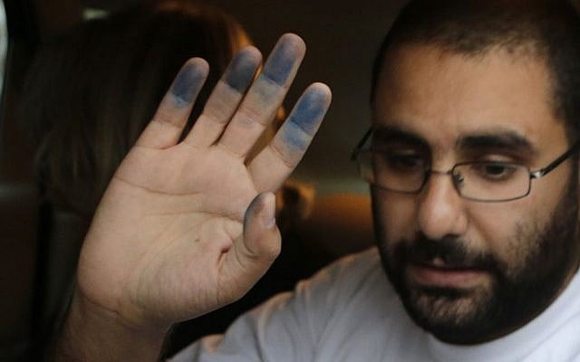 Egyptian activist Alaa Abdel Fattah upon his release from Tora prison in Cairo, September 15, 2014 (photo credit: AP/Amr Nabil) Egyptian activist Alaa Abdel Fattah upon his release from Tora prison in Cairo, September 15, 2014 (photo credit: AP/Amr Nabil)
