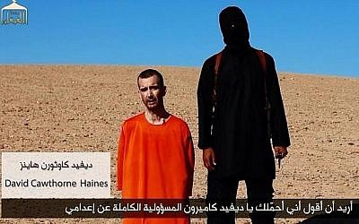Screenshot from video ostensibly showing the beheading of David Haines