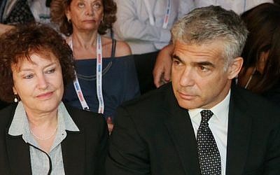Governor of Bank of Israel Karnit Flug and Finance Minister Yair Lapid at an economy conference on September 2, 2014. (photo credit: Flash90)