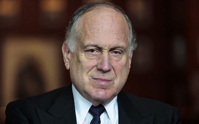 Illustrative: Ronald Lauder, president of the World Jewish Congress speaks during an interview with The Associated Press in Berlin, Saturday, September 13, 2014. (Photo credit: AP/Markus Schreiber) Illustrative: Ronald Lauder, president of the World Jewish Congress speaks during an interview with The Associated Press in Berlin, Saturday, September 13, 2014. (Photo credit: AP/Markus Schreiber)