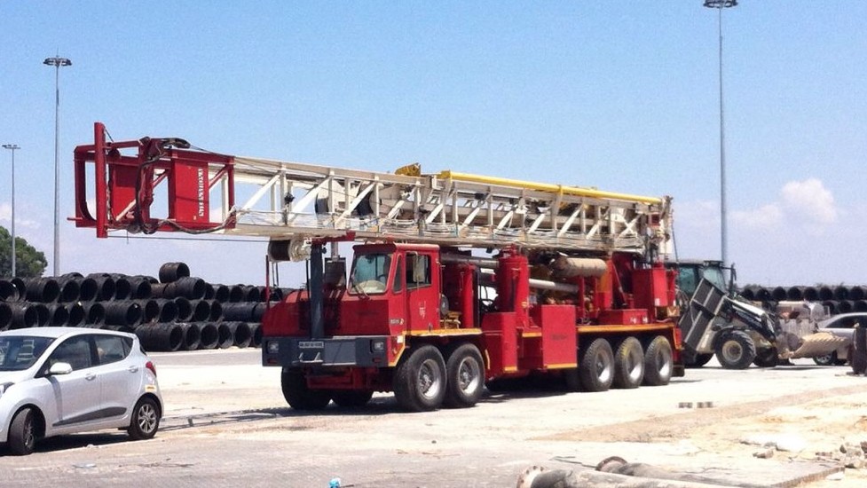 The Amerian-made drill that will be used for exploratory drilling is currently in storage in Haifa. (Courtesy: Afek)