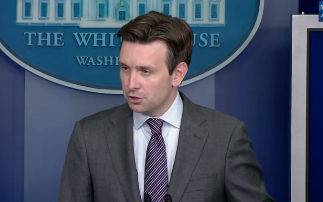 White House spokesman Josh Earnest during a press briefing, September 22, 2014 (screen capture: YouTube/The White House) White House spokesman Josh Earnest during a press briefing, September 22, 2014 (screen capture: YouTube/The White House)