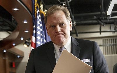 House Intelligence Committee Chairman Mike Rogers, R-Mich., leaves a press conference on Capitol Hill in Washington on March 25, 2014. (photo credit: AP Photo/J. Scott Applewhite)