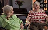 Yetta Dorfman and Charlotte Seeman of the Lost Angeles Jewish Home enjoy talking about Yiddish words. (YouTube screenshot)
