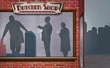 The video's story of the destructive power of gossip  begins innocently in a butcher shop. (YouTube screenshot)
