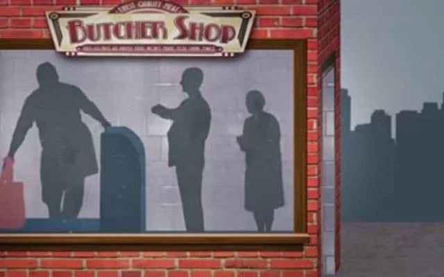 The video's story of the destructive power of gossip begins innocently in a butcher shop. (YouTube screenshot) The video's story of the destructive power of gossip begins innocently in a butcher shop. (YouTube screenshot)