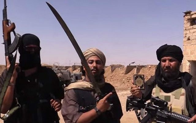 Undated photo of Islamic State fighters near the border between Syria and Iraq (screen capture: YouTube/Vice) Undated photo of Islamic State fighters near the border between Syria and Iraq (screen capture: YouTube/Vice)