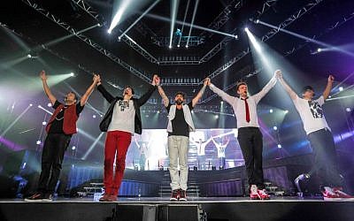 The Backstreet Boys during one of their first performances in Israel, 2015 (Courtesy Backstreet Boys)