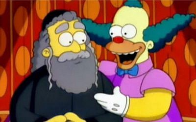 Rabbi Krustofski (L) and son Krusty the Clown. (photo credit: YouTube screen capture)