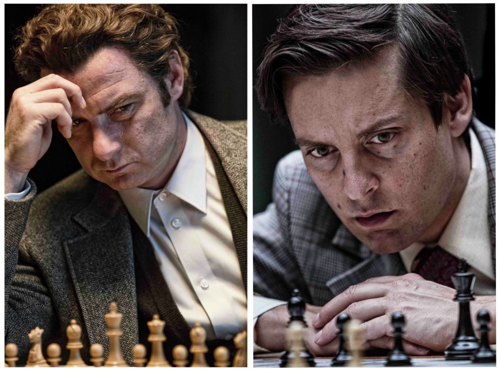 Pawn Sacrifice Liev Schrieber and Tobey Maguire face one another as Boris Spassky and Bobby Fischer in the fascinating drama 'Pawn Sacrifice,' a good movie even if it may not exactly be Good for the Jews. (courtesy)