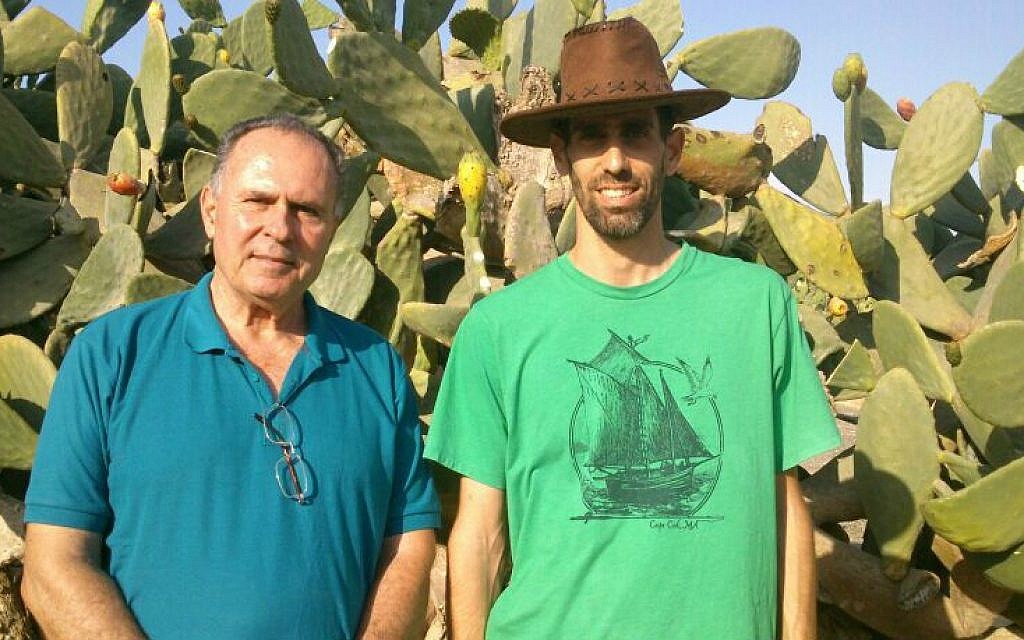 Noam and Shahar Blum, the father and son farming team at the Orly Cactus Farm, where they're planning on turning prickly pears into the food of the future (photo credit: Jessica Steinberg/Times of Israel) Noam and Shahar Blum, the father and son farming team at the Orly Cactus Farm, where they're planning on turning prickly pears into the food of the future (photo credit: Jessica Steinberg/Times of Israel)
