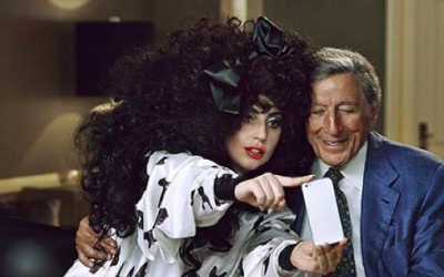 Lady Gaga and her bestie, crooner Tony Bennett, taking a selfie, August 28, 2014. (photo credit: Courtesy Lady Gaga Facebook page)