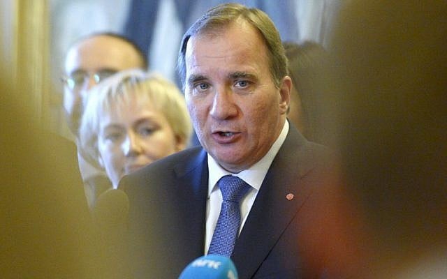 Sweden's prime minister Stefan Loefven, on October 3, 2014 (photo credit: AFP/TT NEWS AGENCY/JANERIK HENRIKSSON) Sweden's prime minister Stefan Loefven, on October 3, 2014 (photo credit: AFP/TT NEWS AGENCY/JANERIK HENRIKSSON)