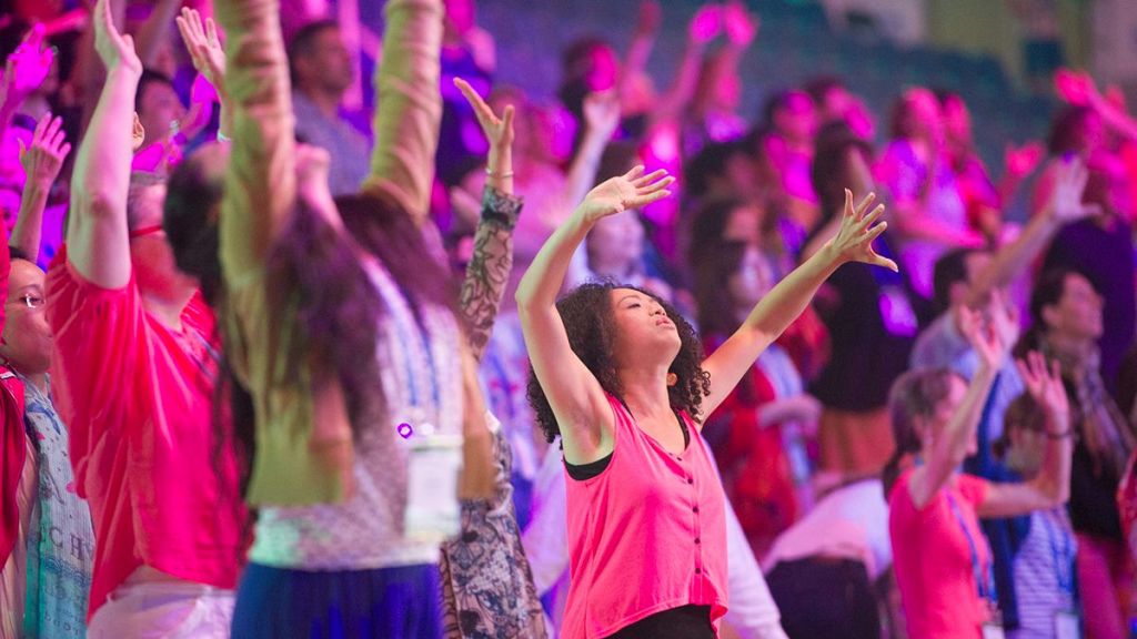 Christian pilgrims at a Feast of Tabernacles event at Jerusalem's Pais Arena. October 13, 2014. (Courtesy ICEJ) Christian pilgrims at a Feast of Tabernacles event at Jerusalem's Pais Arena. October 13, 2014. (Courtesy ICEJ)