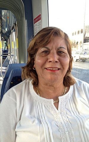 Pisgat Zeev resident Zemira Tahan on the Jerusalem light rail, September 30, 2014 (photo credit: Elhanan Miller/Times of Israel)