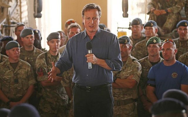 Britain's Prime Minister David Cameron addresses British troops, in Camp Bastion, Afghanistan, Friday, Oct. 3, 2014. (photo credit: AP Photo/Dan Kitwood, Pool) Britain's Prime Minister David Cameron addresses British troops, in Camp Bastion, Afghanistan, Friday, Oct. 3, 2014. (photo credit: AP Photo/Dan Kitwood, Pool)