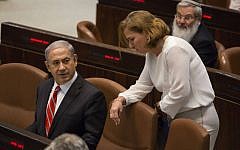 Benjamin Netanyahu speaks with Tzipi Livni during a plenum session in the Knesset in June 2014. (photo credit: Flash90)