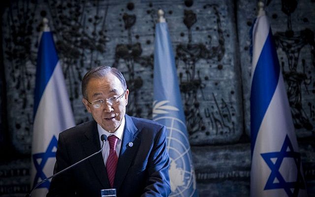 United Nations Secretary-General Ban Ki-moon attends a joint press conference with Israeli president Reuven Rivlin (not seen) at the president's residence in Jerusalem on October 13, 2014 (photo credit: Miriam Alster/Flash90) United Nations Secretary-General Ban Ki-moon attends a joint press conference with Israeli president Reuven Rivlin (not seen) at the president's residence in Jerusalem on October 13, 2014 (photo credit: Miriam Alster/Flash90)