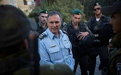 Police chief Yohanan Danino seen with Border Police officers after speaking to the press in Jerusalem, October 30, 2014. Photo by Miriam Alster/Flash90.