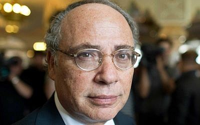 In this Sept. 19, 2014 file photo, Dieter Graumann, leader of Central Council of Jews in Germany is pictured during a visit at the Abubakr Mosque in Frankfurt, central Germany. (AP Photo/dpa, Boris Roessler, File)