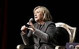 Former US Secretary of State Hillary Rodham Clinton speaks at the UNLV Foundation annual dinner Monday, October 13, 2014, in Las Vegas. (photo credit: AP Photo/John Locher)