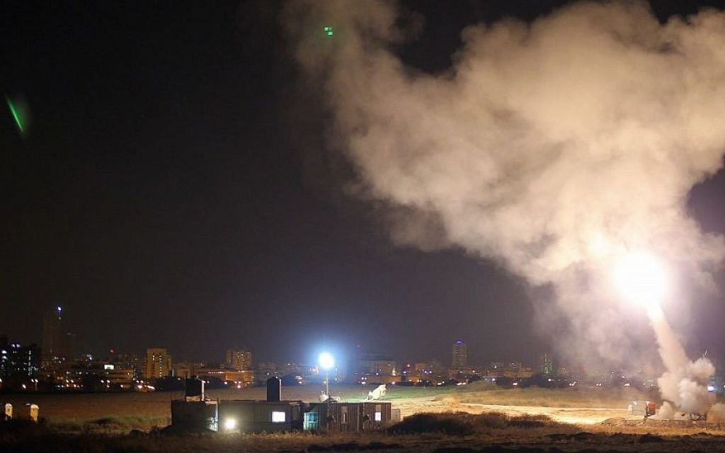An Iron Dome battery intercepts an incoming rocket during the  summer 2014 war (photo credit: IDF)