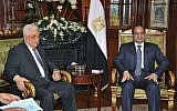 Palestinian Authority President Mahmoud Abbas, left, meets Egyptian President Abdel-Fattah el-Sissi in Cairo, Egypt, Sunday, Oct. 12, 2014 (AP Photo/Ahmed Foad, MENA)