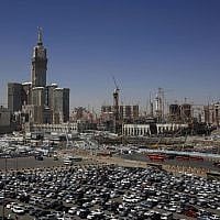In this Tuesday, May 13, 2014 photo, construction cranes and scaffolding dominate the minarets and entries to the Kaaba at Mecca, Saudi Arabia, where a major expansion project is revamping the holiest site in Islam. (photo credit: AP/Hasan Jamali)