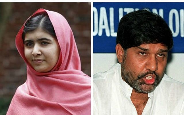 Composite photo of children's rights activists Malala Yousafzai (L) of Pakistan and Kailash Satyarthi (R) of India, who were awarded the Nobel Peace Prize Friday, October 10, 2014. (photo credit: AP, AFP) Composite photo of children's rights activists Malala Yousafzai (L) of Pakistan and Kailash Satyarthi (R) of India, who were awarded the Nobel Peace Prize Friday, October 10, 2014. (photo credit: AP, AFP)
