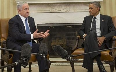 President Barack Obama meets with Israeli Prime Minister Benjamin Netanyahu in the Oval Office of the White House in Washington, Wednesday, Oct. 1, 2014. (photo credit: AP Photo/Pablo Martinez Monsivais)