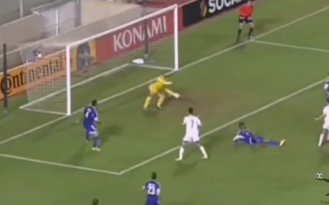 Israel scores its first goal in a 2:1 UEFA European Championship qualifier in Nicosia on October 10, 2014 (YouTube screenshot) Israel scores its first goal in a 2:1 UEFA European Championship qualifier in Nicosia on October 10, 2014 (YouTube screenshot)
