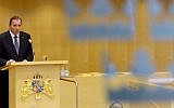 Sweden's new Prime Minister Stefan Lofven announces his new government in the Swedish Parliament in Stockholm Friday, Oct. 3, 2014. (photo credit: AP Photo/Jonas Ekstromer, TT News Agency)