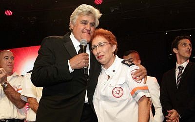Jay Leno with Neomi Zvi, Israel's first full-time female paramedic, at the Friends of Magen David Adom Beverly Hills gala. (Orly Halevy)