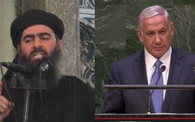 'Caliph' Abu Bakr al-Baghdadi, leader of the Islamic State and Prime Minister Benjamin Netanyahu. 
(YouTube screenshot)