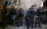 Illustrative photo of Israeli Border Police standing guard in Jerusalem's Old City, on Monday, October 13, 2014. (Hadas Parush/Flash90)