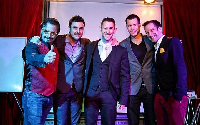 Dror Liwer, far left, with his performers Ran Gafner, Matan Rozenberg, Daniel Harel, and Itai Pinki. (photo credit: courtesy Sorcerers' Night)