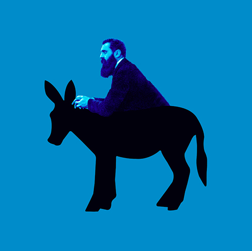 Herzl on Donkey, by Ashraf Fawakhry (Courtesy L.A. Mayer Museum for Islamic Art) Herzl on Donkey, by Ashraf Fawakhry (Courtesy L.A. Mayer Museum for Islamic Art)