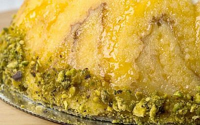 Lori Rapp's Lemon Bombe, a rounded confection of lemon curd, cake and pistachios (photo credit: Rebecca Kowalsky)