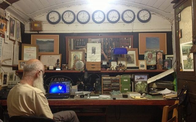 Hilik Magnus in his trailer office in Dekel, near the Gaza and Egypt borders (photo credit: Mitch Ginsburg/ Times of Israel)