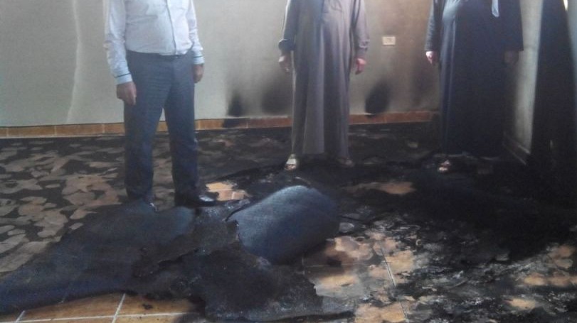 Damage to a West Bank mosque, near Nablus, on October 14, 2014. (photo credit: courtesy Rabbis for Human Rights)