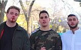 Omar Albach (center) with the two actors in his videotaped social experiment. (YouTube screenshot)
