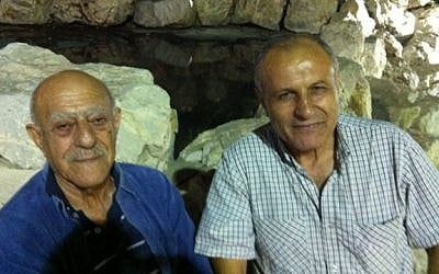 Yossi Mizrahi (R) and a friend from Iraq at the Saharane celebration during the Sukkot holiday, 2014 (photo credit: Lazar Berman/ Times of Israel)