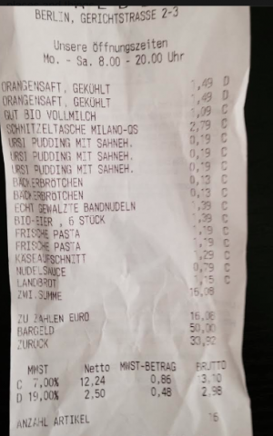 A receipt from Aldi supermarket in Berlin (screen capture: Facebook/עולים לברלין)