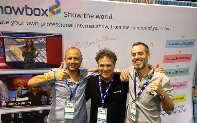 Showbox CEO Effi Atad (C.) with co-founders Tomer Afek (L.) and Yaron Waxman (R.) (Photeo credit: Courtesy) Showbox CEO Effi Atad (C.) with co-founders Tomer Afek (L.) and Yaron Waxman (R.) (Photeo credit: Courtesy)