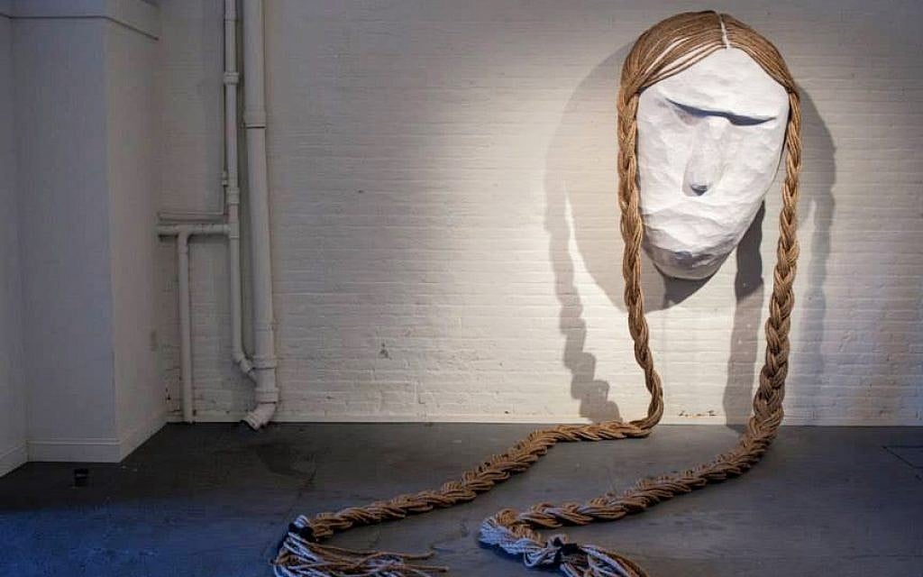 'Eidele Meidele' by Sara Erenthal is made of papier mâché and manilla rope. The head is 5 feet tall and the braids are 25 feet long. Made with a total of 1600 feet of rope. (photo credit: Camilla Cerea) 'Eidele Meidele' by Sara Erenthal is made of papier mâché and manilla rope. The head is 5 feet tall and the braids are 25 feet long. Made with a total of 1600 feet of rope. (photo credit: Camilla Cerea)