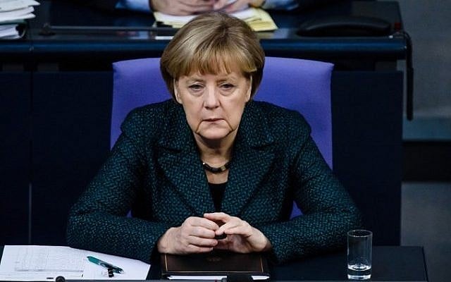 German Chancellor Angela Merkel attends a session of the Bundestag (Lower House of Parliament) in Berlin on November 26, 2014. (photo credit: AFP/CLEMENS BILAN) German Chancellor Angela Merkel attends a session of the Bundestag (Lower House of Parliament) in Berlin on November 26, 2014. (photo credit: AFP/CLEMENS BILAN)