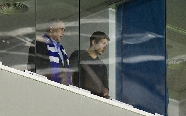 Prime Minister Benjamin Netanyahu attends the Euro 2016 Group B qualifying match at the Samy Ofer Stadium in Haifa on November 16, 2014. Photo credit: AFP/ JACK GUEZ) Prime Minister Benjamin Netanyahu attends the Euro 2016 Group B qualifying match at the Samy Ofer Stadium in Haifa on November 16, 2014. Photo credit: AFP/ JACK GUEZ)
