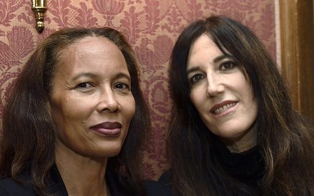 Haitian writer Yanick Lahens and Israeli writer Zeruya Shalev. Both werew awarded the Prix Femina literary prize on November 3, 2014 in Paris. (photo credit: AFP / ERIC FEFERBERG)